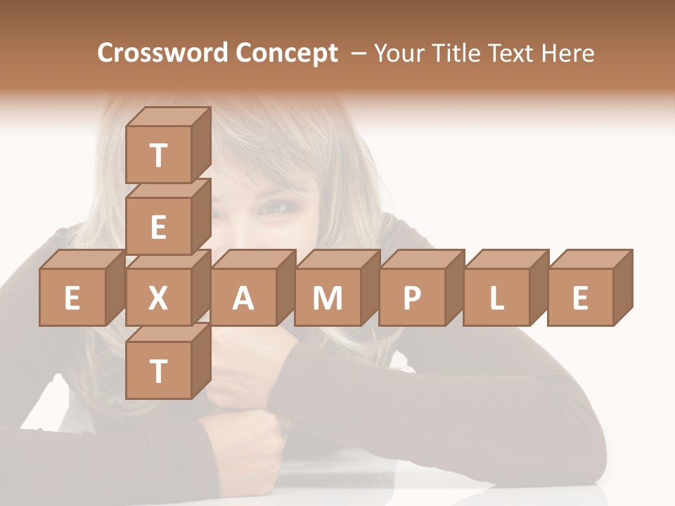 A Woman Sitting At A Table With Her Hand On Her Chin PowerPoint Template