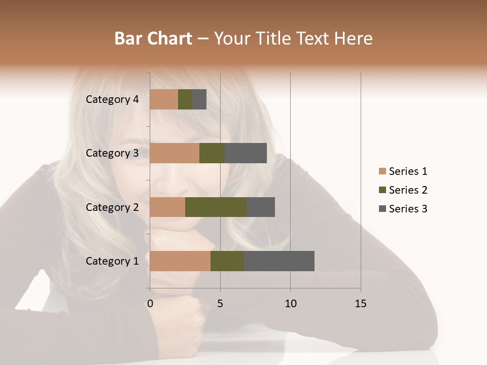 A Woman Sitting At A Table With Her Hand On Her Chin PowerPoint Template