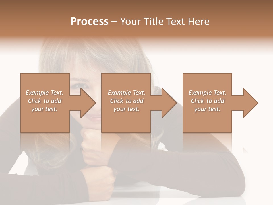 A Woman Sitting At A Table With Her Hand On Her Chin PowerPoint Template