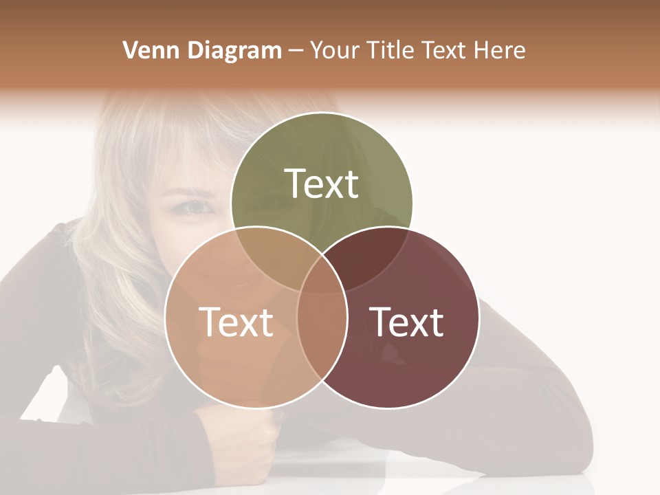 A Woman Sitting At A Table With Her Hand On Her Chin PowerPoint Template