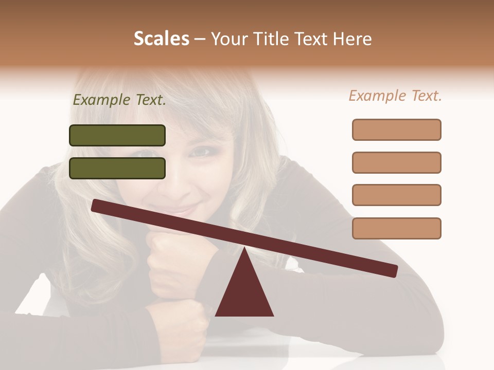 A Woman Sitting At A Table With Her Hand On Her Chin PowerPoint Template