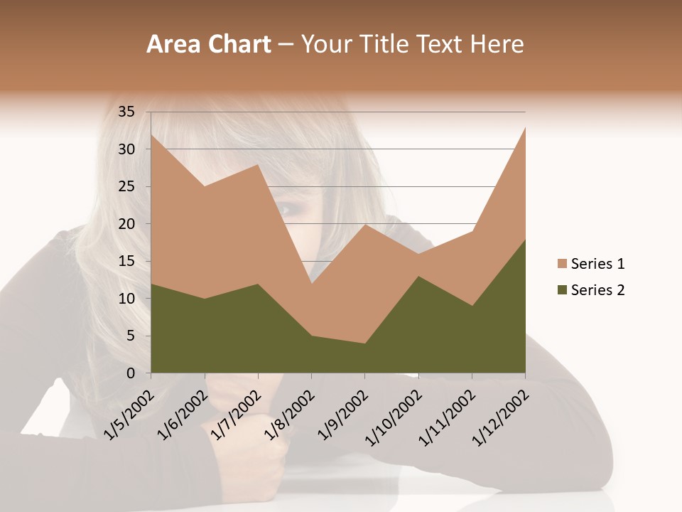 A Woman Sitting At A Table With Her Hand On Her Chin PowerPoint Template