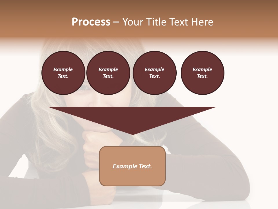 A Woman Sitting At A Table With Her Hand On Her Chin PowerPoint Template