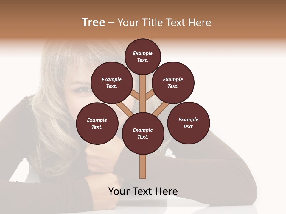 A Woman Sitting At A Table With Her Hand On Her Chin PowerPoint Template