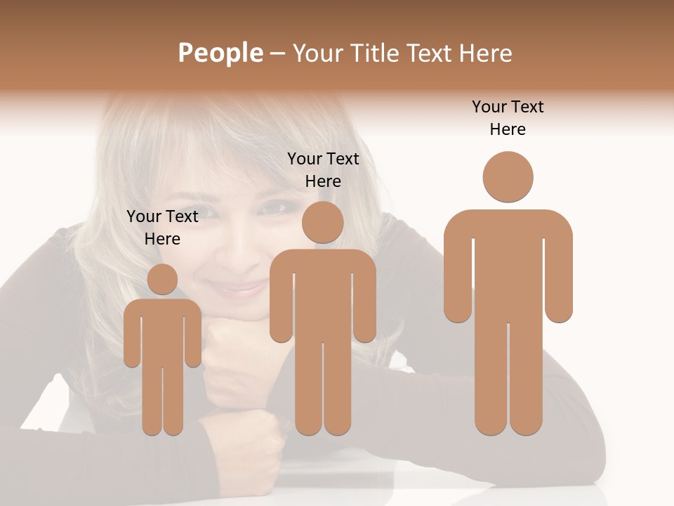 A Woman Sitting At A Table With Her Hand On Her Chin PowerPoint Template