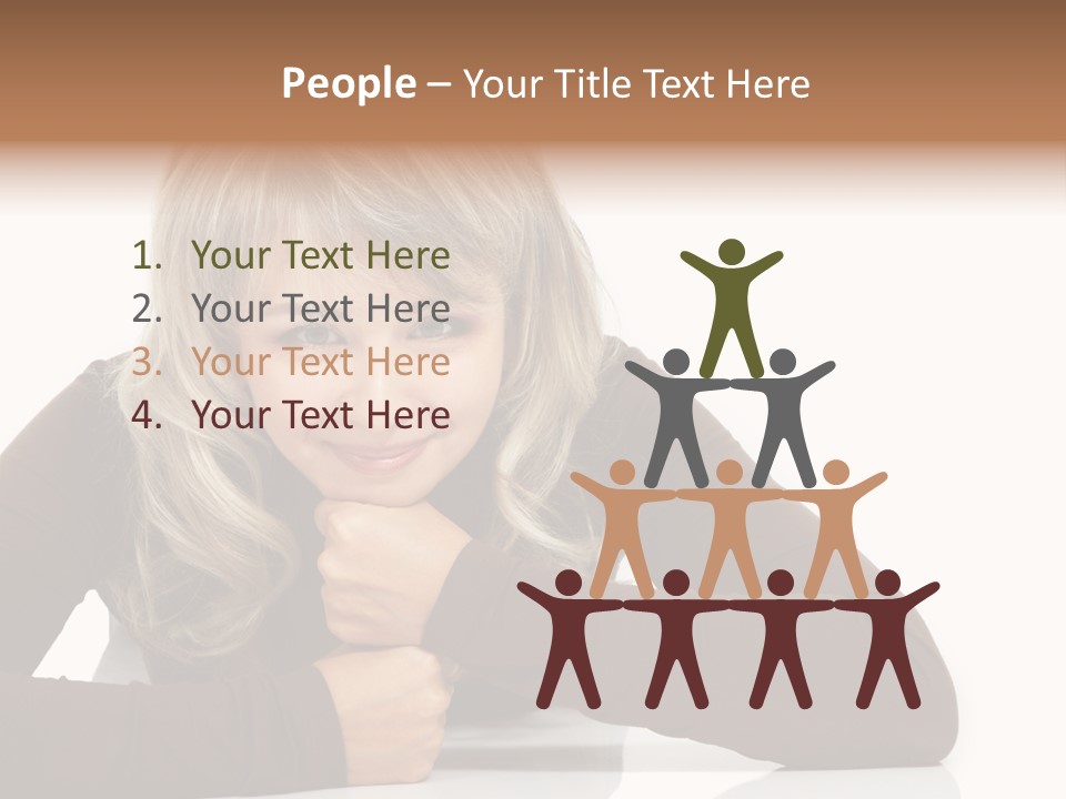 A Woman Sitting At A Table With Her Hand On Her Chin PowerPoint Template