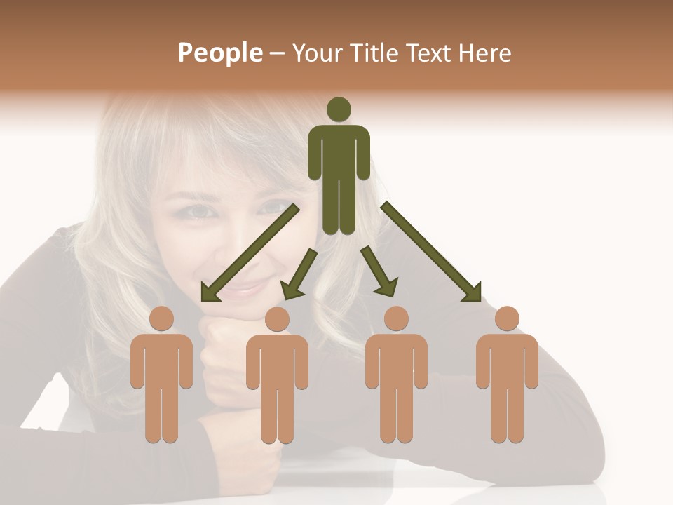 A Woman Sitting At A Table With Her Hand On Her Chin PowerPoint Template