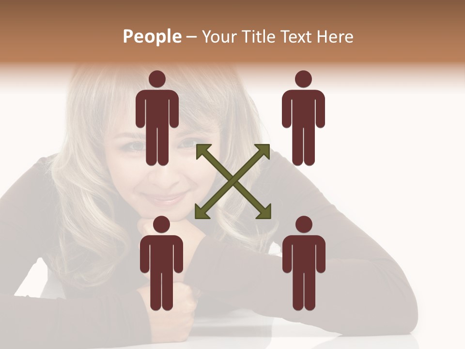 A Woman Sitting At A Table With Her Hand On Her Chin PowerPoint Template