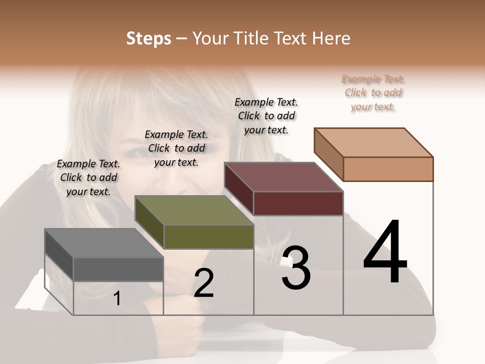 A Woman Sitting At A Table With Her Hand On Her Chin PowerPoint Template