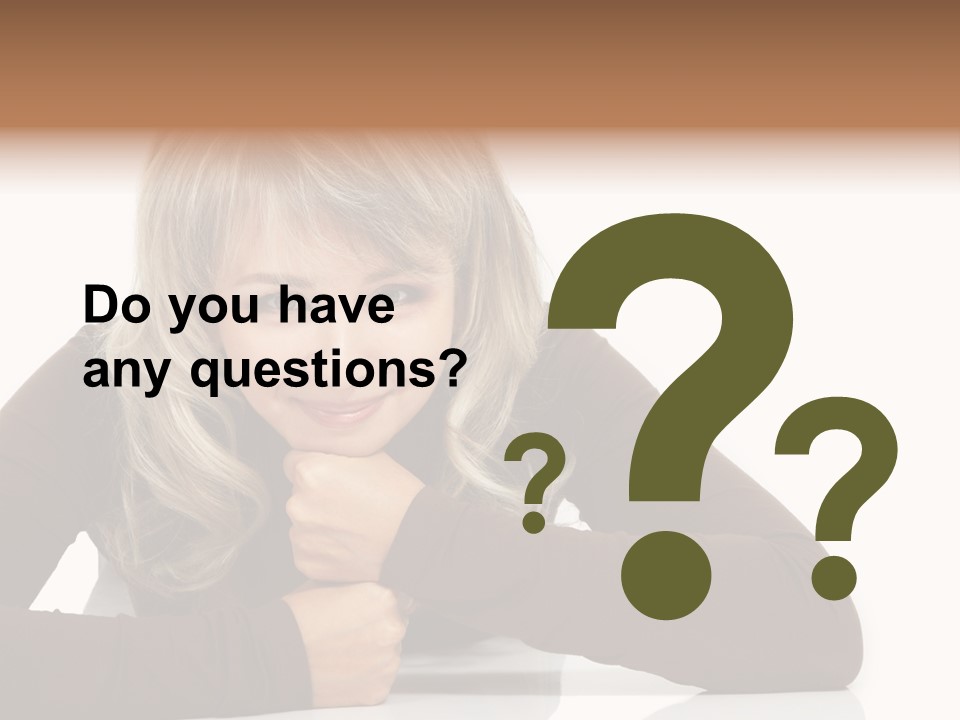 A Woman Sitting At A Table With Her Hand On Her Chin PowerPoint Template