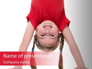 A Little Girl Doing A Handstand On Her Head PowerPoint Template