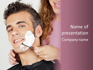 A Man Shaving His Face With A Shaving Razor PowerPoint Template