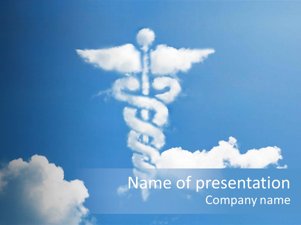 A Medical Powerpoint Presentation With A Cadus Symbol In The Sky PowerPoint Template