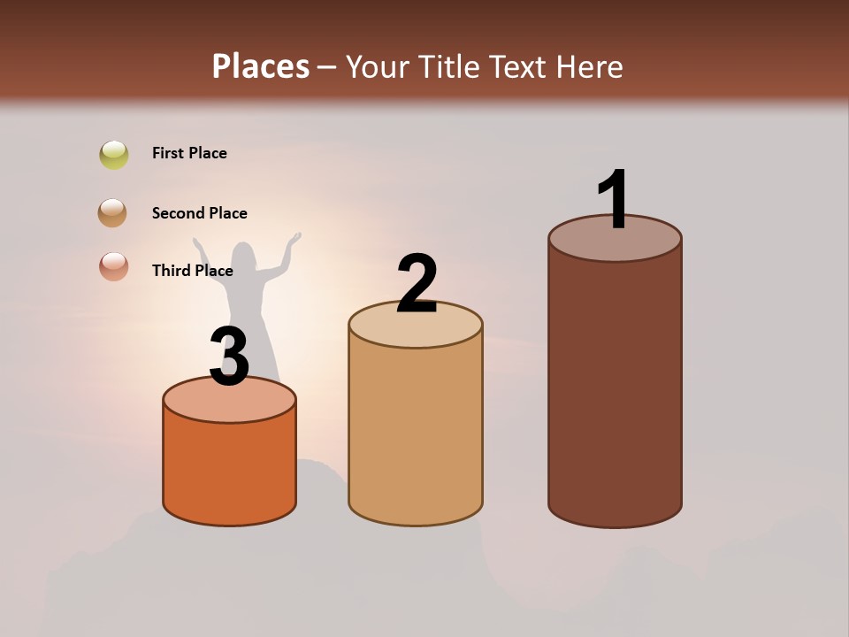 A Person Standing On Top Of A Mountain With Their Arms In The Air PowerPoint Template