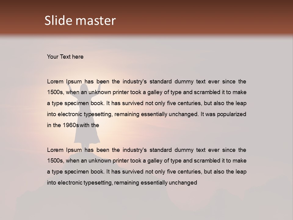 A Person Standing On Top Of A Mountain With Their Arms In The Air PowerPoint Template