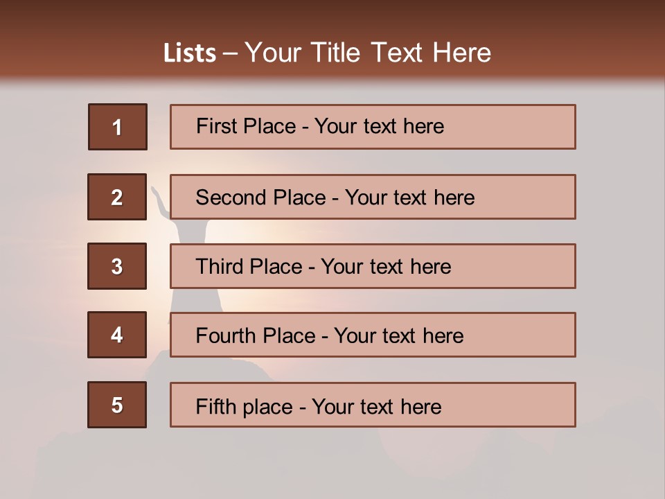 A Person Standing On Top Of A Mountain With Their Arms In The Air PowerPoint Template