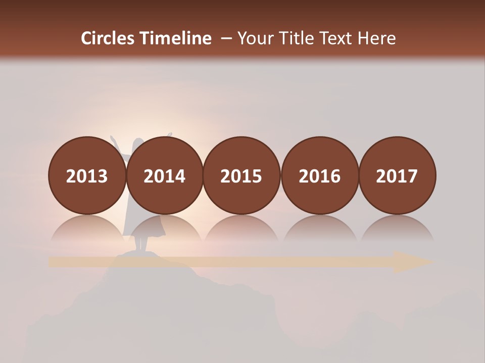 A Person Standing On Top Of A Mountain With Their Arms In The Air PowerPoint Template