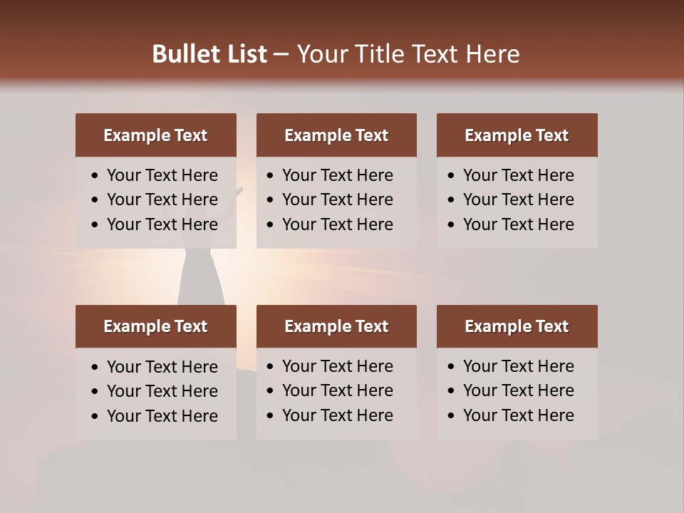 A Person Standing On Top Of A Mountain With Their Arms In The Air PowerPoint Template