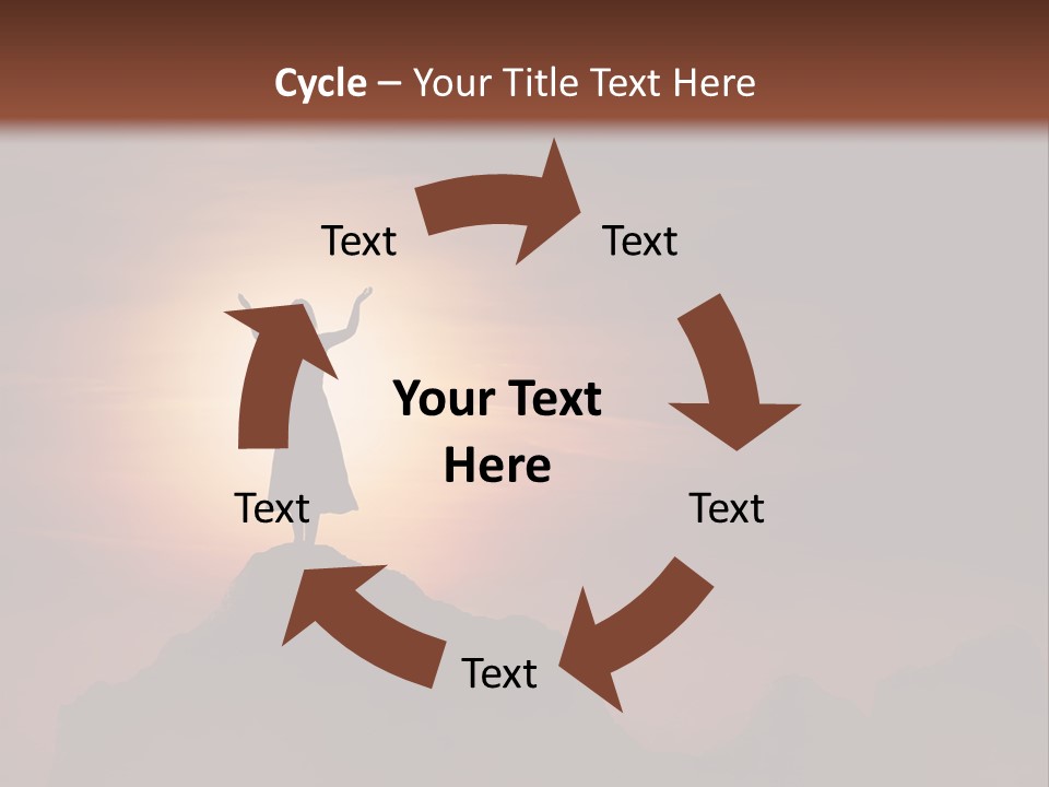 A Person Standing On Top Of A Mountain With Their Arms In The Air PowerPoint Template