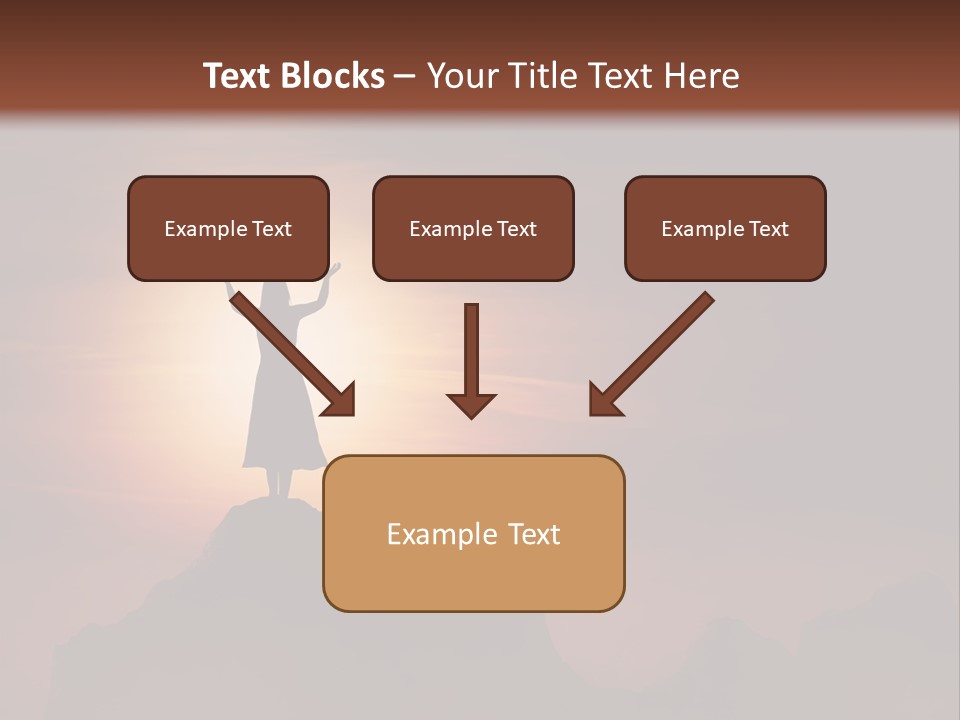 A Person Standing On Top Of A Mountain With Their Arms In The Air PowerPoint Template