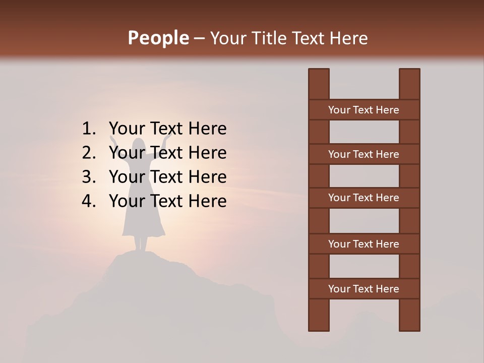 A Person Standing On Top Of A Mountain With Their Arms In The Air PowerPoint Template