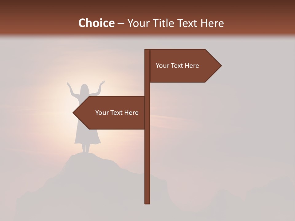 A Person Standing On Top Of A Mountain With Their Arms In The Air PowerPoint Template