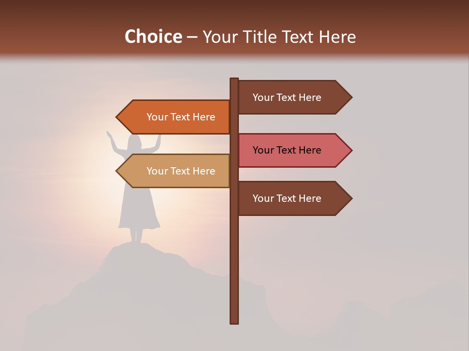 A Person Standing On Top Of A Mountain With Their Arms In The Air PowerPoint Template