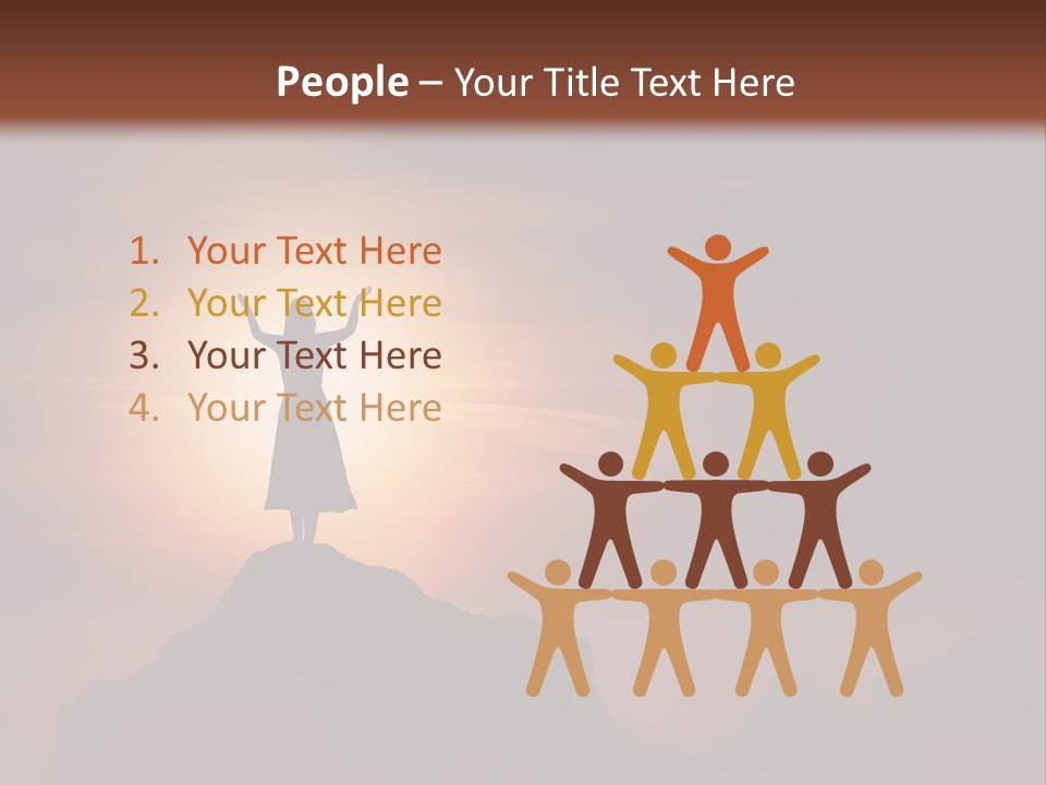 A Person Standing On Top Of A Mountain With Their Arms In The Air PowerPoint Template