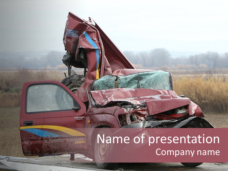 Front End Demolished Car Wreck PowerPoint Template