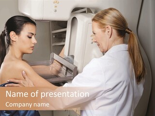 Two Women In White Lab Coats Are Looking At Something In A Freezer PowerPoint Template