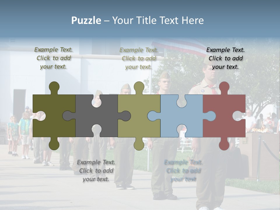 A Group Of Military Men Walking Down A Street PowerPoint Template