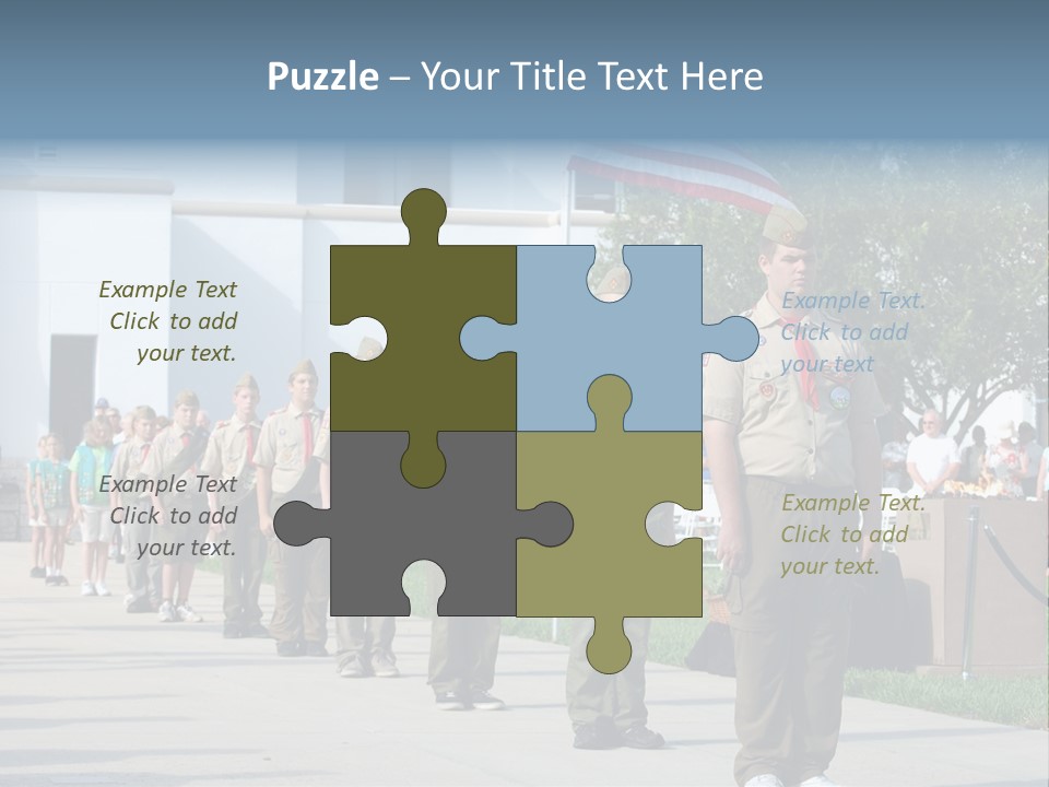 A Group Of Military Men Walking Down A Street PowerPoint Template