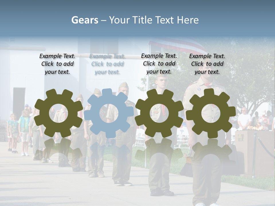 A Group Of Military Men Walking Down A Street PowerPoint Template