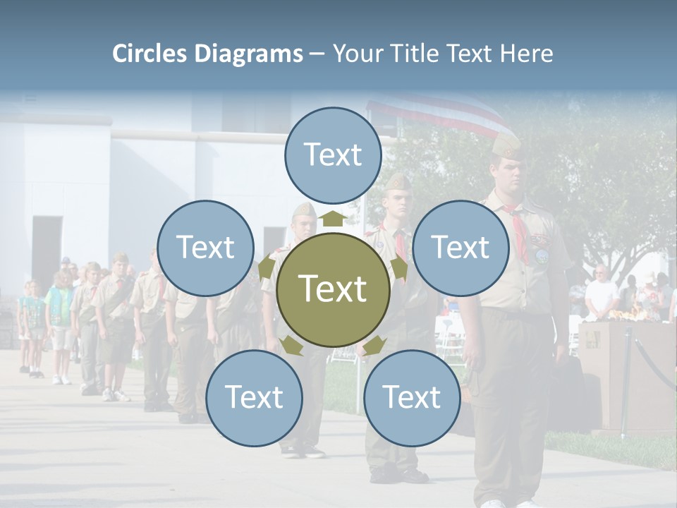 A Group Of Military Men Walking Down A Street PowerPoint Template