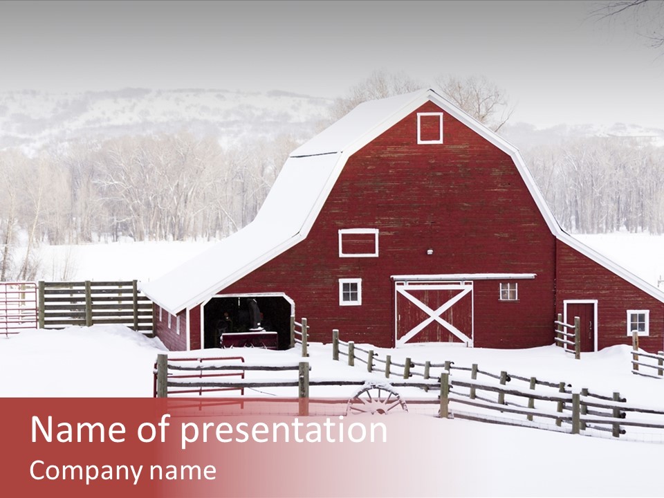 Red Barn Agriculture Snow PowerPoint Template