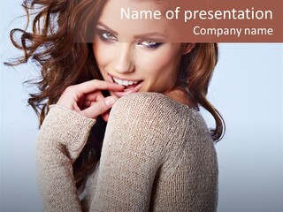 A Beautiful Woman With Long Hair Posing For A Picture PowerPoint Template