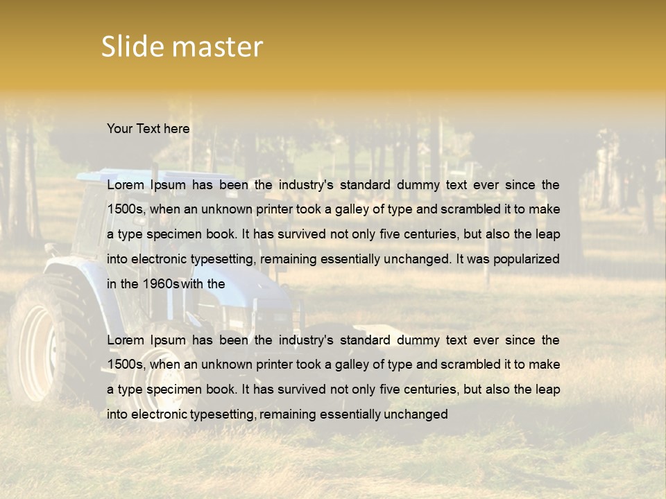 A Tractor In A Field With Trees In The Background PowerPoint Template