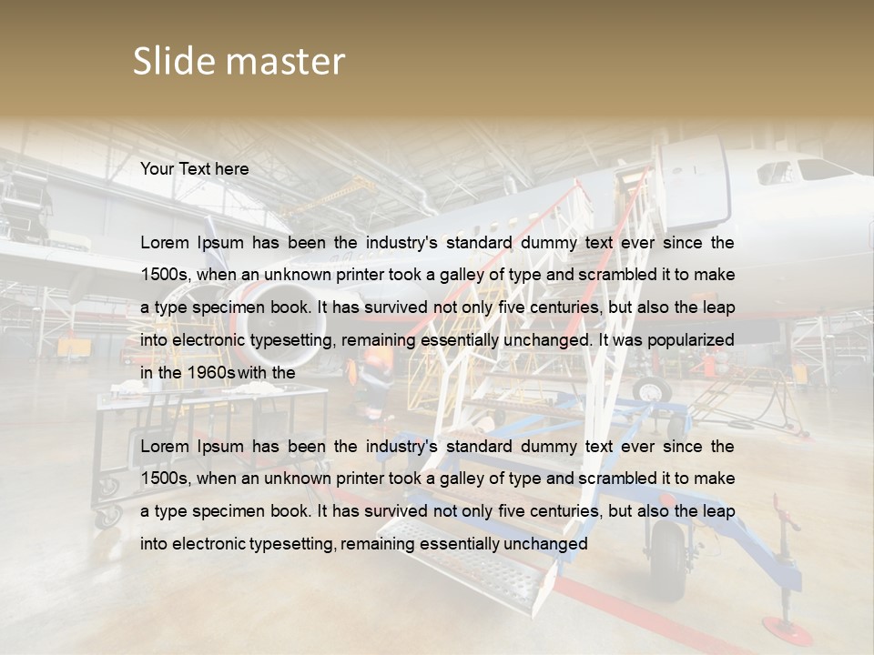 A Large Jetliner Sitting Inside Of A Hangar PowerPoint Template