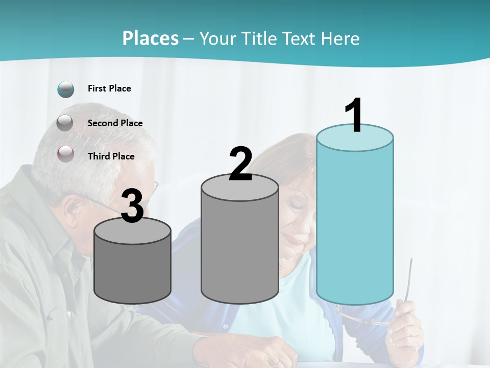 A Man And Woman Sitting At A Table Writing On A Piece Of Paper PowerPoint Template