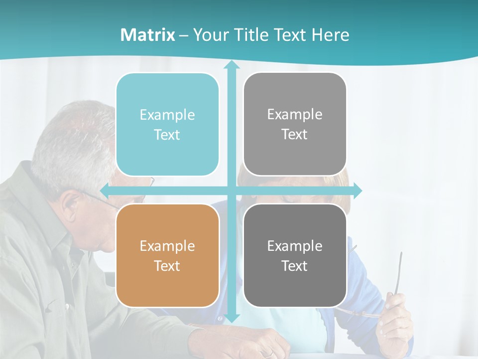 A Man And Woman Sitting At A Table Writing On A Piece Of Paper PowerPoint Template