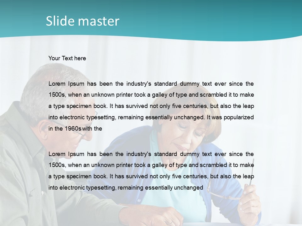 A Man And Woman Sitting At A Table Writing On A Piece Of Paper PowerPoint Template