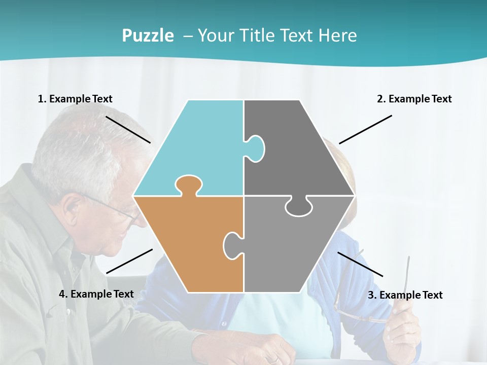 A Man And Woman Sitting At A Table Writing On A Piece Of Paper PowerPoint Template