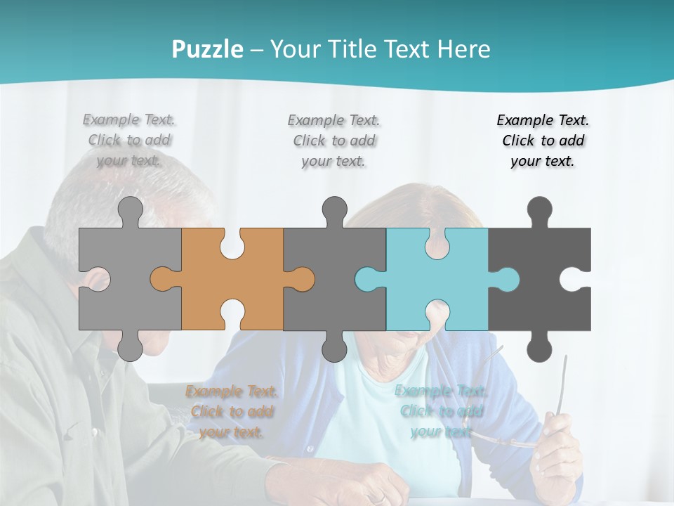 A Man And Woman Sitting At A Table Writing On A Piece Of Paper PowerPoint Template