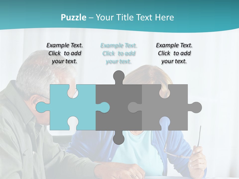 A Man And Woman Sitting At A Table Writing On A Piece Of Paper PowerPoint Template