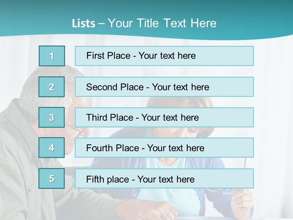A Man And Woman Sitting At A Table Writing On A Piece Of Paper PowerPoint Template