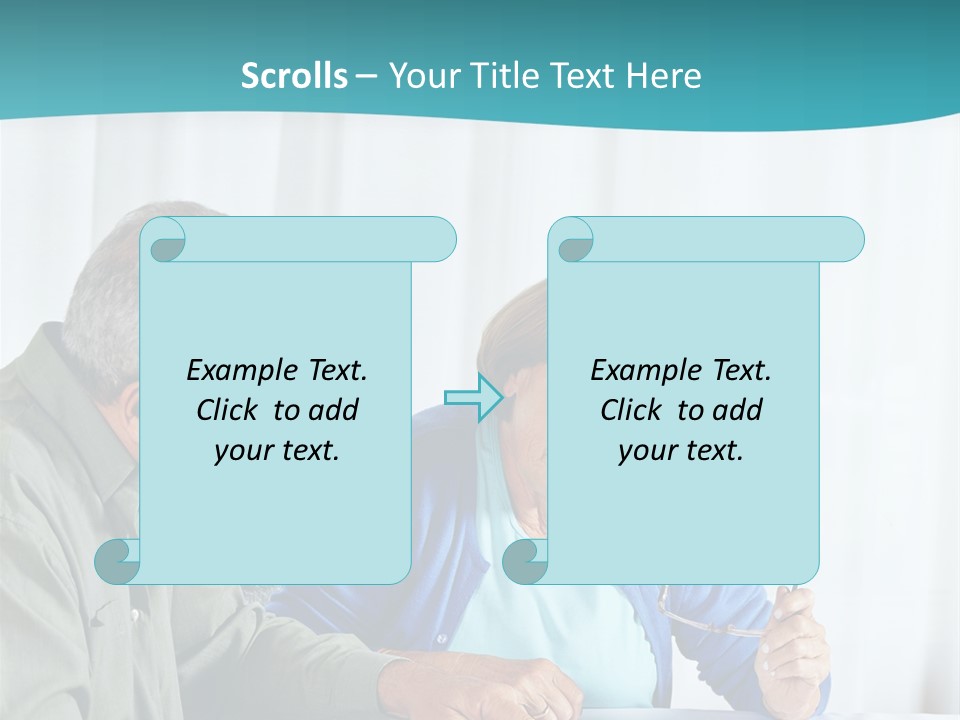 A Man And Woman Sitting At A Table Writing On A Piece Of Paper PowerPoint Template