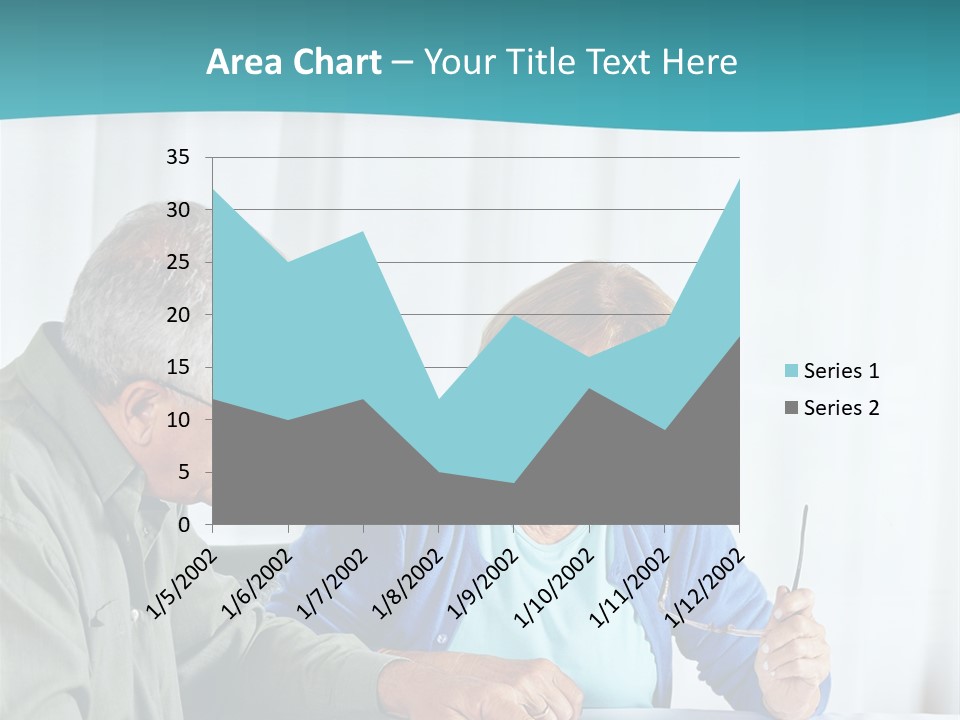 A Man And Woman Sitting At A Table Writing On A Piece Of Paper PowerPoint Template