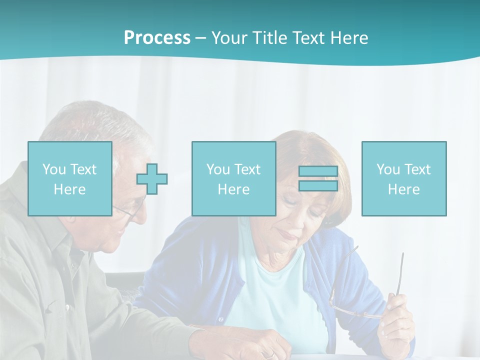 A Man And Woman Sitting At A Table Writing On A Piece Of Paper PowerPoint Template