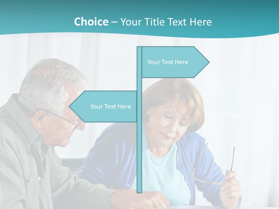 A Man And Woman Sitting At A Table Writing On A Piece Of Paper PowerPoint Template