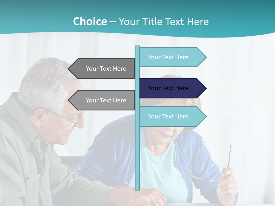 A Man And Woman Sitting At A Table Writing On A Piece Of Paper PowerPoint Template